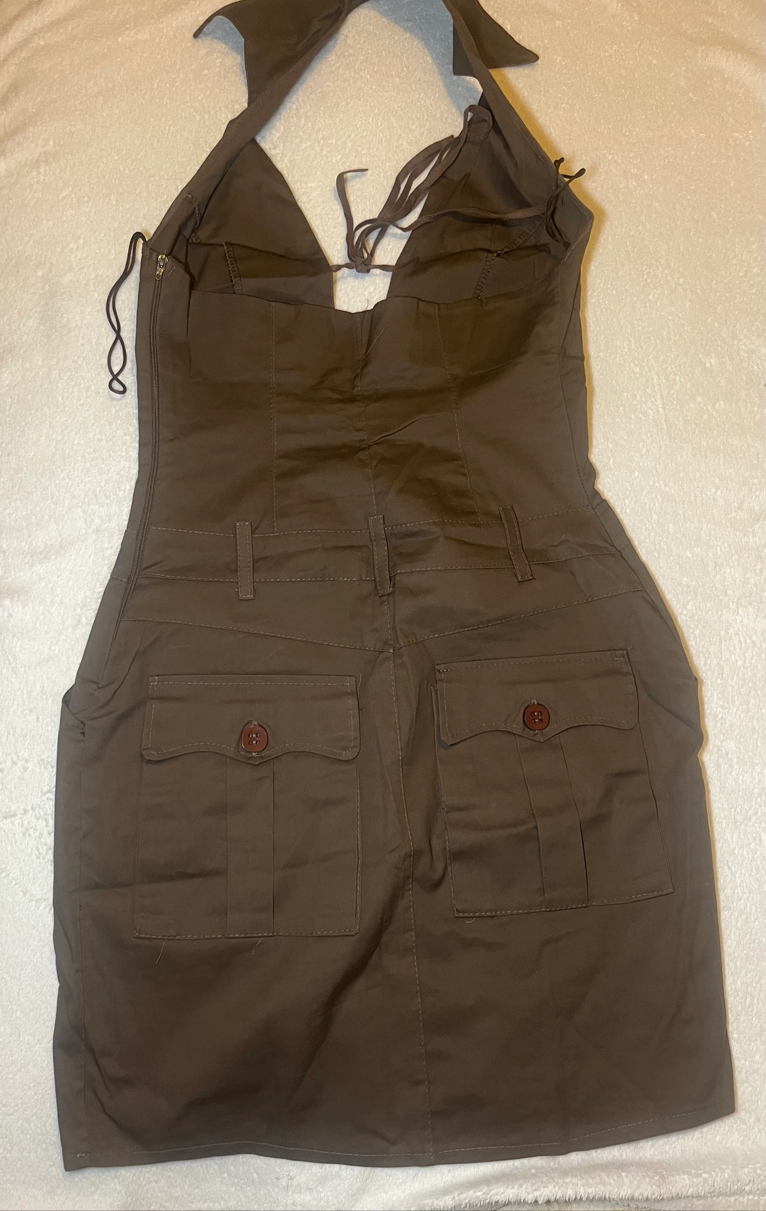 Brown Cargo / Y2K Style Backless Dress – photo 3
